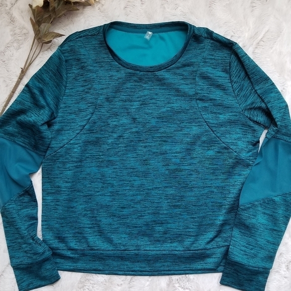 Mta Sport Athleisure Turquoise Long Sleeve Crew Neck Top Size L - Picture 1 of 7